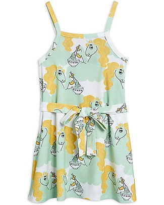 Mini Rodini Abito Scamiciato Unicorni con Noodles - Verde - Lyocell Elasticizzato Vestiti_