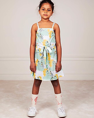 Mini Rodini Abito Scamiciato Unicorni con Noodles - Verde - Lyocell Elasticizzato Vestiti_