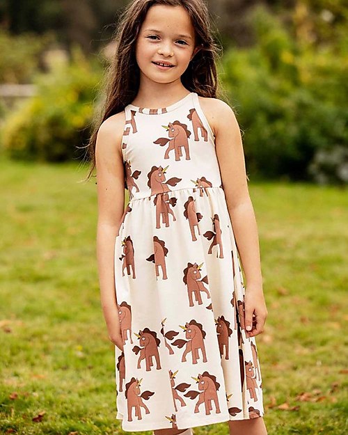 Mini Rodini Abito Senza Maniche Unicorni -  Cotone Bio Elasticizzato Vestiti_