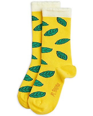 Mini Rodini Calzini Bordo Smerlato - Foglia - Giallo - Cotone Bio Calzini