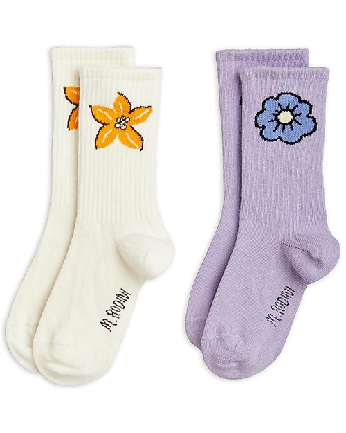 Mini Rodini Calzini Pacco da 2 - Fiore - Cotone Bio Calzini