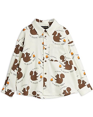 Mini Rodini Camicia a Maniche Lunghe - Scoiattolo - 100% Cotone Organico Flanella Felpe