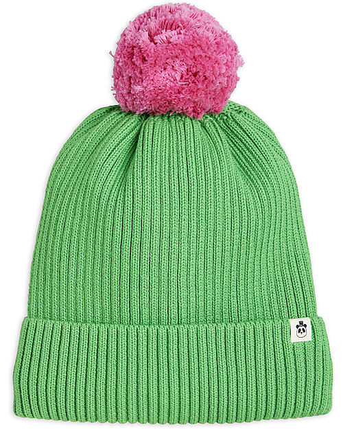 Mini Rodini Cappellino Invernale con Pompom - Verde - 100% Cotone Bio Cappelli Invernali