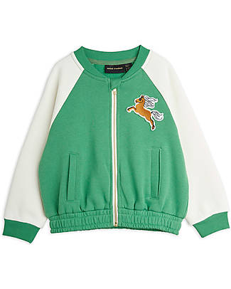 Mini Rodini Cardigan Baseball - I Am Great - Verde - 100% Cotone Organico Felpe
