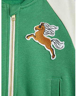 Mini Rodini Cardigan Baseball - I Am Great - Verde - 100% Cotone Organico Felpe