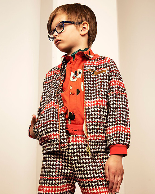 Mini Rodini Cardigan con Zip a Quadri, Rosso - 100% cotone bio Felpe