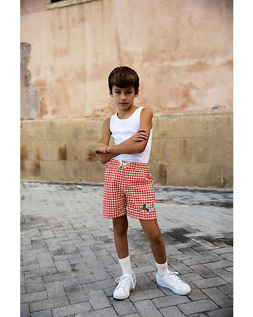 Mini Rodini Costume a Pantaloncino - Cavallino - Rosso e Bianco - 100% Poliestere Riciclato Boxer Mare