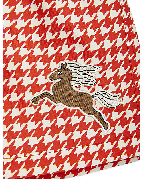 Mini Rodini Costume a Pantaloncino - Cavallino - Rosso e Bianco - 100% Poliestere Riciclato Boxer Mare