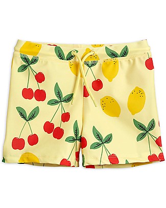 Mini Rodini Costume a Pantaloncino Ciliegie e Limoni - Giallo - Tessuto Reciclato Costumi a Pantaloncino