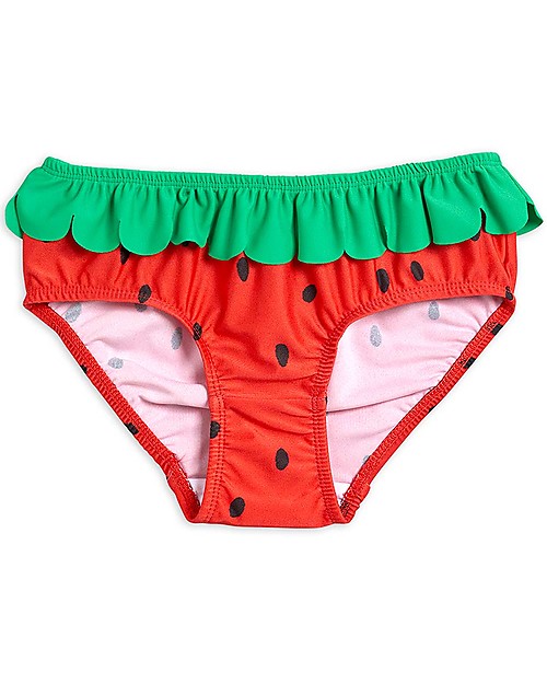 Mini Rodini Costume Bimba con Volant Fragola - Rosso - Tessuto Riciclato! Costumi Due Pezzi