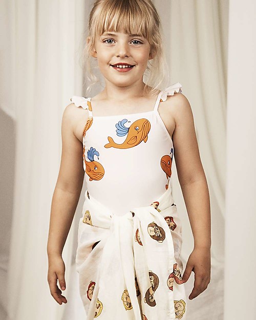 Mini Rodini Costume Intero con Volant a Gonnellina, Balena - Arancione - UV 50+ Costumi Interi