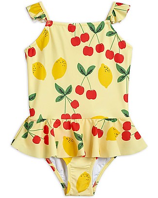 Mini Rodini Costume Intero con Volant - Giallo - Tessuto Reciclato Costumi Interi