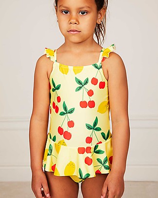 Mini Rodini Costume Intero con Volant - Giallo - Tessuto Reciclato Costumi Interi