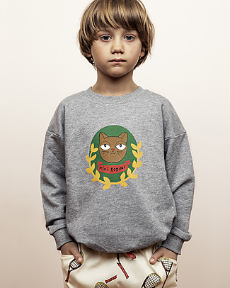 Mini Rodini Felpa Badge con Gatto - 100% Cotone Bio Felpe