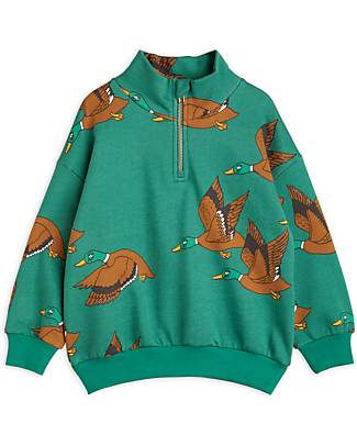 Mini Rodini Felpa - Ducks aop - Verde - con Mezza Zip - 100% Cotone Organico Felpe