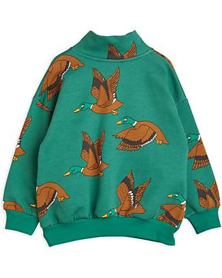 Mini Rodini Felpa - Ducks aop - Verde - con Mezza Zip - 100% Cotone Organico Felpe