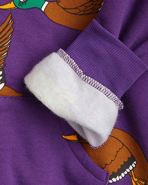 Mini Rodini Felpa - Ducks aop - Viola - con Zip Frontale - 100% Cotone Organico Felpe