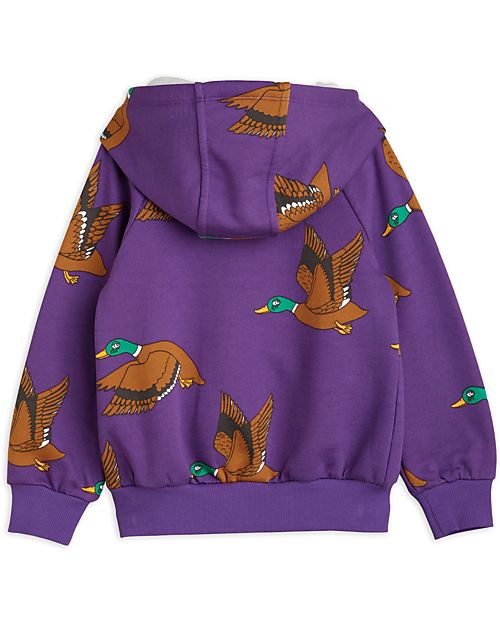 Mini Rodini Felpa - Ducks aop - Viola - con Zip Frontale - 100% Cotone Organico Felpe