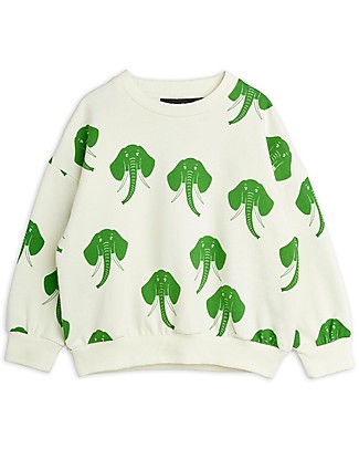 Mini Rodini Felpa - Elefanti - Bianco/Verde - 100% Cotone Bio Felpe
