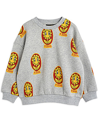 Mini Rodini Felpa Fiori Grigio Melange - 100% Cotone Bio Abiti Da Cerimonia