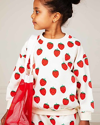 Mini Rodini Felpa Fragole - Bianca - 100% Cotone Biologico Felpe