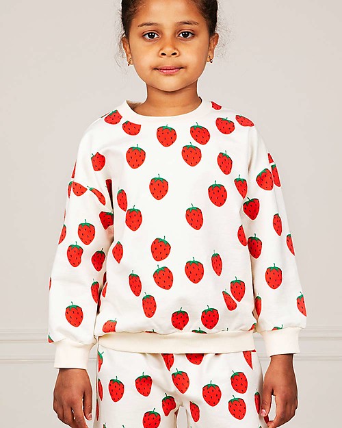 Mini Rodini Felpa Fragole - Bianca - 100% Cotone Biologico Felpe