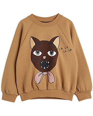 Mini Rodini Felpa Gatto Canterino Beige - 100% Cotone Bio Felpe