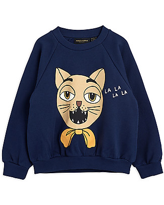 Mini Rodini Felpa Gatto Canterino Navy - 100% Cotone Bio Felpe