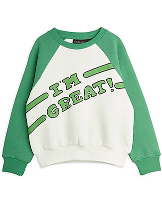 Mini Rodini Felpa I Am Great - Verde e Bianco - 100% Cotone Organico Felpe