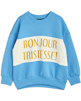 Mini Rodini Felpa Maniche Lunghe - Bonjour Tristesse - Celeste - 100% Cotone Bio GOTS Felpe