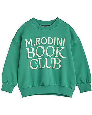 Mini Rodini Felpa Maniche Lunghe - Book Club - Verde - 100% Cotone Bio GOTS Felpe