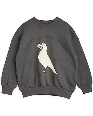 Mini Rodini Felpa Maniche Lunghe - Pigeons - Grigio Scuro - 100% Cotone Bio GOTS Felpe