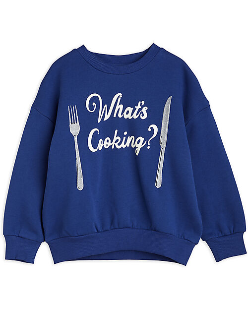 Mini Rodini Felpa Maniche Lunghe - What's Cooking - Blu - 100% Cotone Bio GOTS Felpe