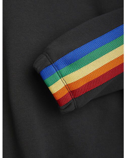 Mini Rodini Felpa - Nera - Bande Laterali Arcobaleno - 100% Cotone Bio GOTS Felpe
