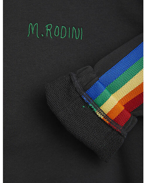 Mini Rodini Felpa - Nera - Bande Laterali Arcobaleno - 100% Cotone Bio GOTS Felpe