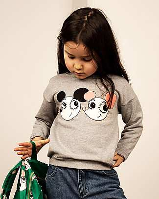 Mini Rodini Felpa Ritzratz, Grigio Melange - 100% Cotone Bio Felpe