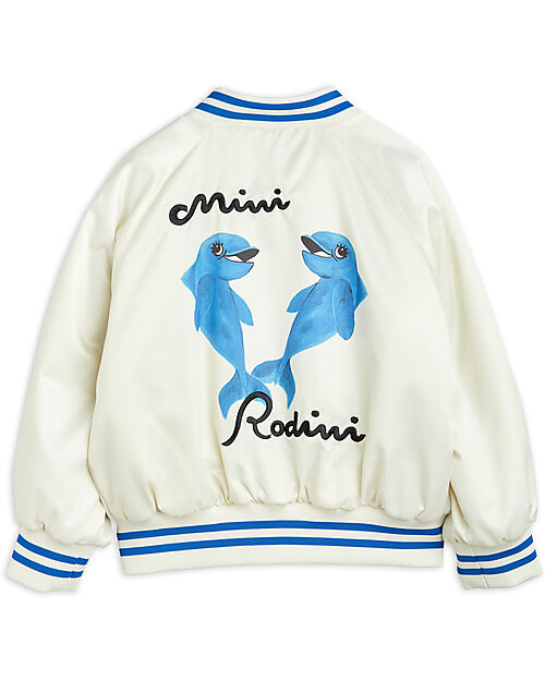 Mini Rodini Giacca Baseball - Delfini - Bianco/Azzurro - 100% Materiale Riciclato Giacche