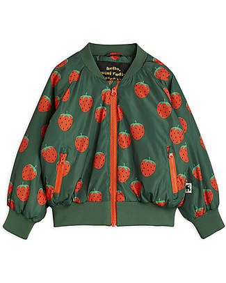 Mini Rodini Giacca da Baseball - Fragola - Verde - 100% Tessuto Riciclato! Giacche