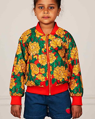 Mini Rodini Giacca da Baseball Peonie - Rosso - 100% Tessuto Reciclato! Giacche