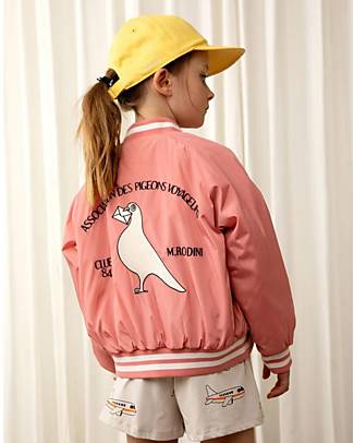 Mini Rodini Giacca da Baseball - Pigeons - Rosa - 100% Tessuto Riciclato! Giacche