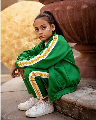 Mini Rodini Giacca Tuta Wct - Verde - 100% Tessuto Riciclato Lucido Felpe
