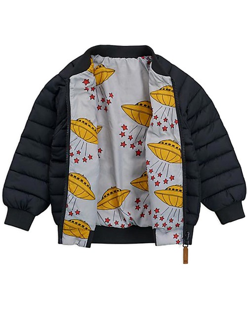 Mini Rodini Giubbotto Termico Bomber Ufo Reversibile, Grigio/Nero - 100% Tessuto Riciclato Giacche