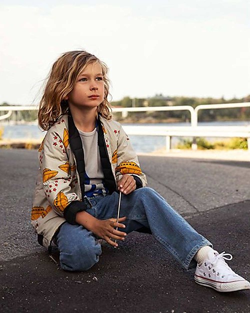 Mini Rodini Giubbotto Termico Bomber Ufo Reversibile, Grigio/Nero - 100% Tessuto Riciclato Giacche