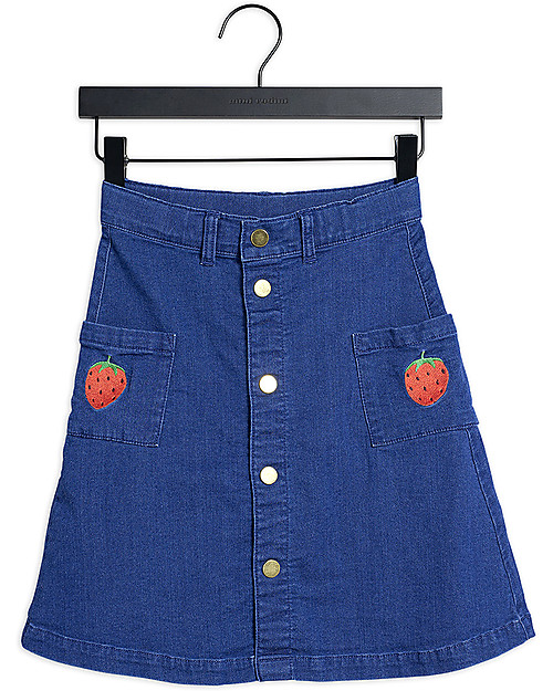 Mini Rodini Gonna in Jeans Fragole - Denim - Cotone bio Elasticizzato Gonne_