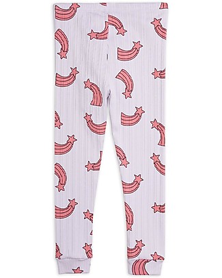 Mini Rodini Leggings a Coste - Stelle Cadenti - Rosa - Cotone Bio GOTS Leggings