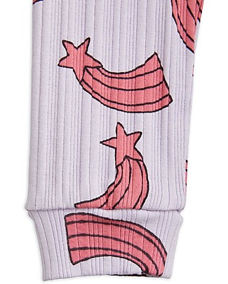 Mini Rodini Leggings a Coste - Stelle Cadenti - Rosa - Cotone Bio GOTS Leggings