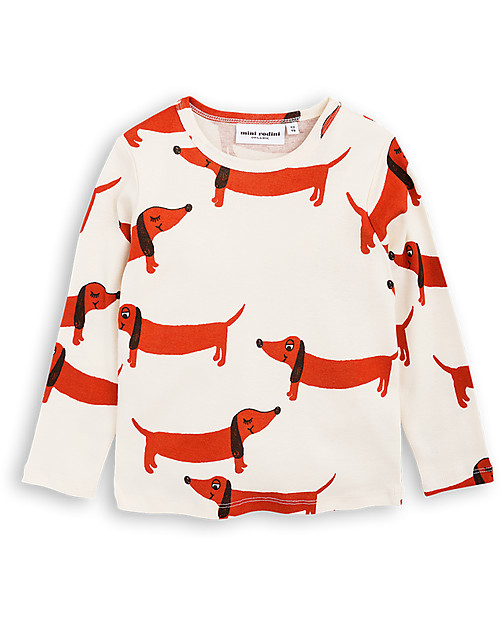 Mini Rodini Maglia a Maniche Lunghe Cane Bassotto, Panna - 100% cotone bio Maglie Manica Lunga