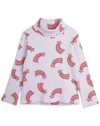 Mini Rodini Maglia Dolcevita a Maniche Lunghe a Coste - Stelle Cadenti - Rosa - Cotone Bio Maglie Manica Lunga