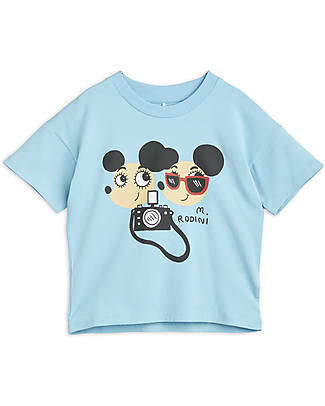 Mini Rodini Maglia Maniche Corte Ritzratz - Celeste - Cotone Bio GOTS T-shirt