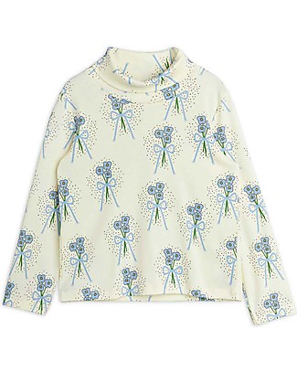 Mini Rodini Maglia Maniche Lunghe con Collo Alto Winterflowers - Blu - 100% Cotone Bio T-Shirt e Canotte